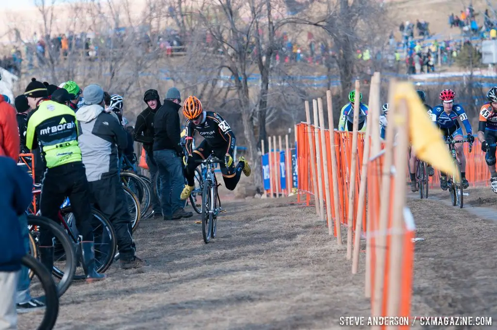 Kevin Bradford-Parish pits at Elite Men 2014 USA Cyclocross Nationals. © Steve Anderson