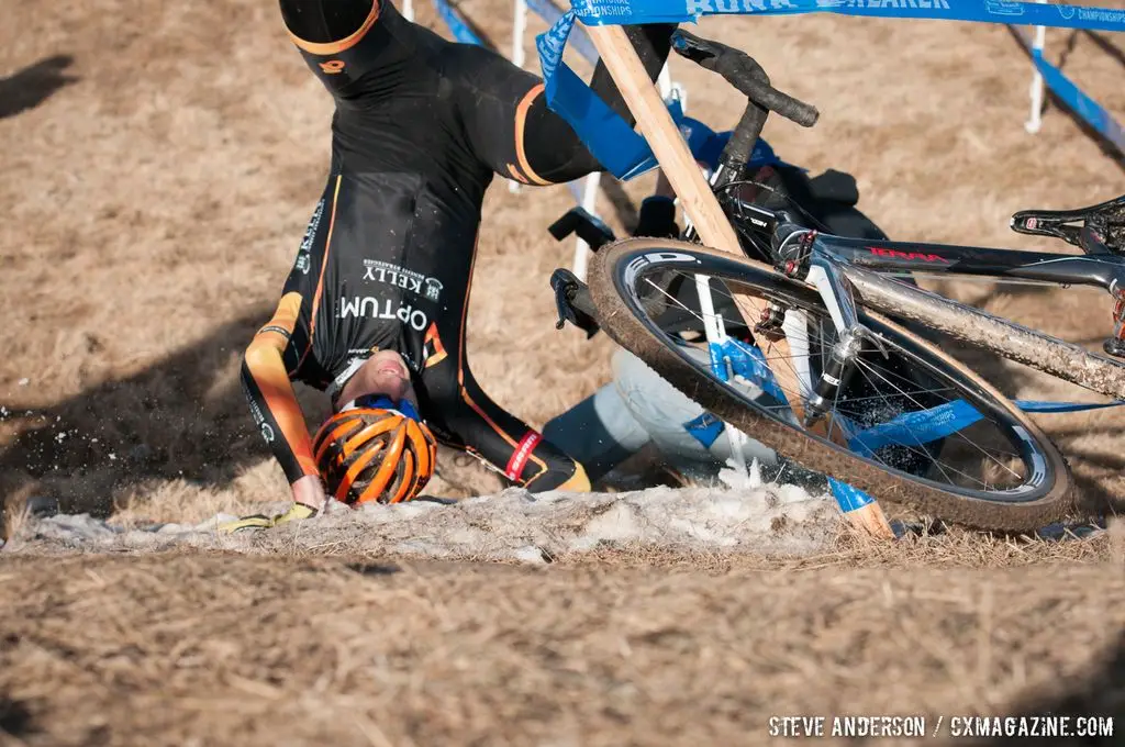 Hitting the deck at Elite Men 2014 USA Cyclocross Nationals. © Steve Anderson