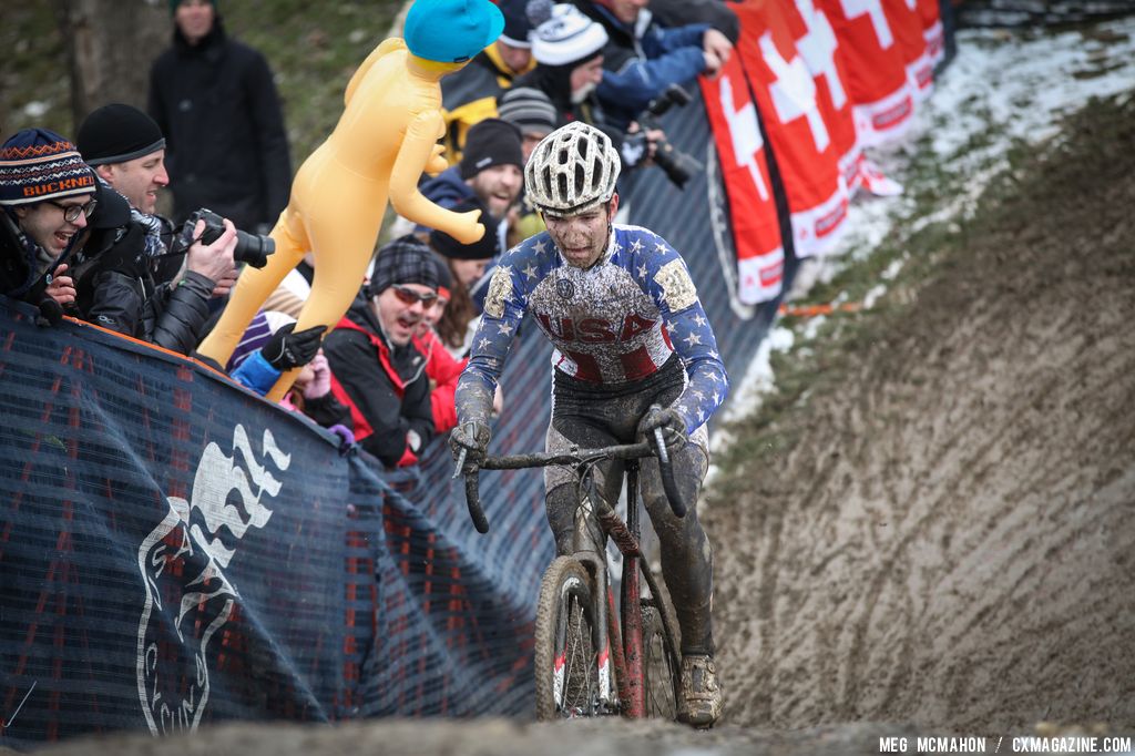 American rider hits the hill in the Elite U23 World Championships of Cyclocross 2013 © Meg McMahon