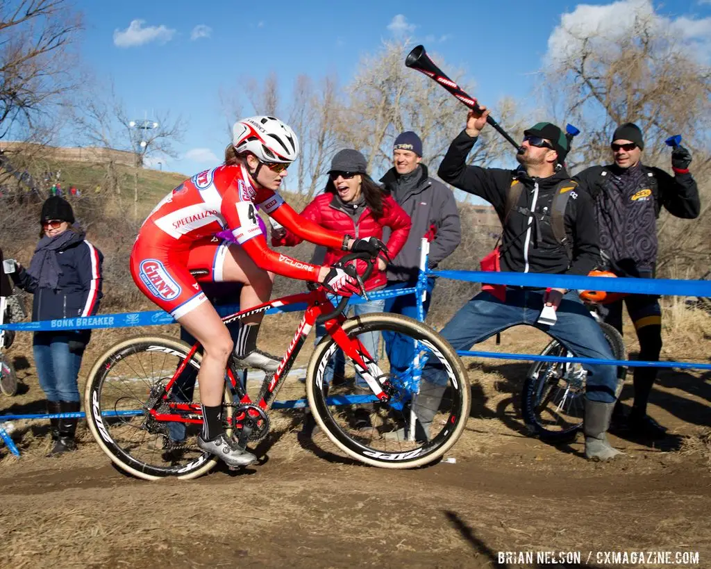 Spectators bringing Elle Anderson (California Giant Cycling) good cheer.  © Brian Nelson