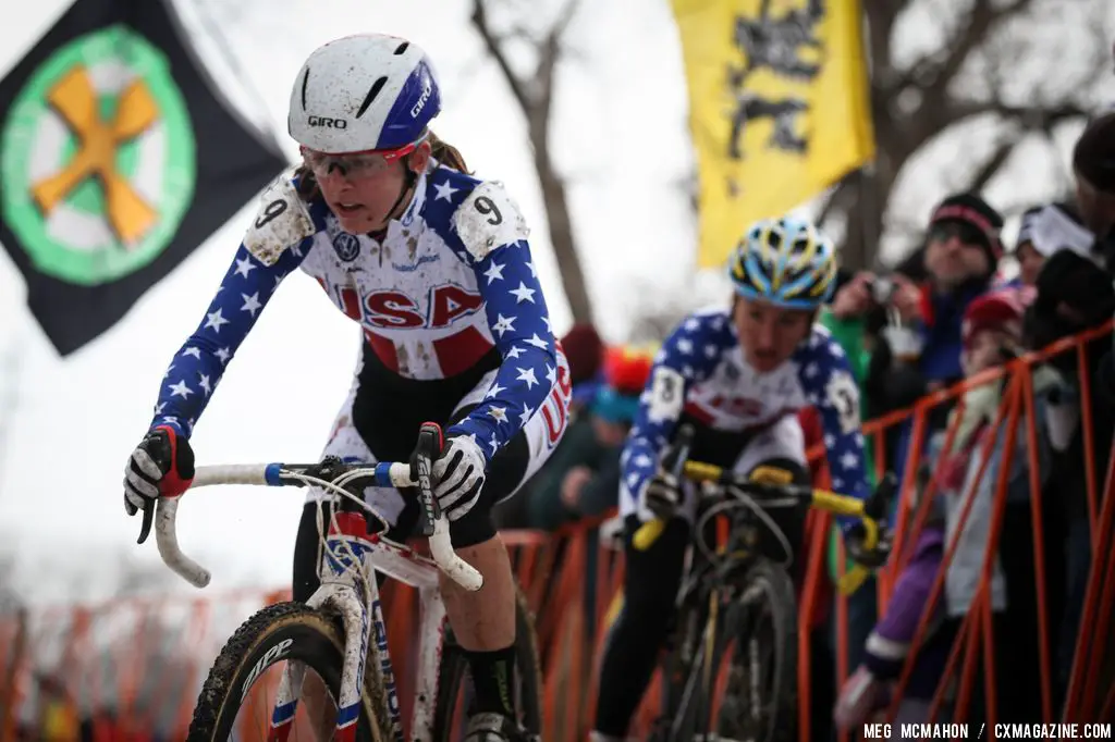 Antonneau leads Dombroski in the Elite Women World Championships of Cyclocross 2013 © Meg McMahon