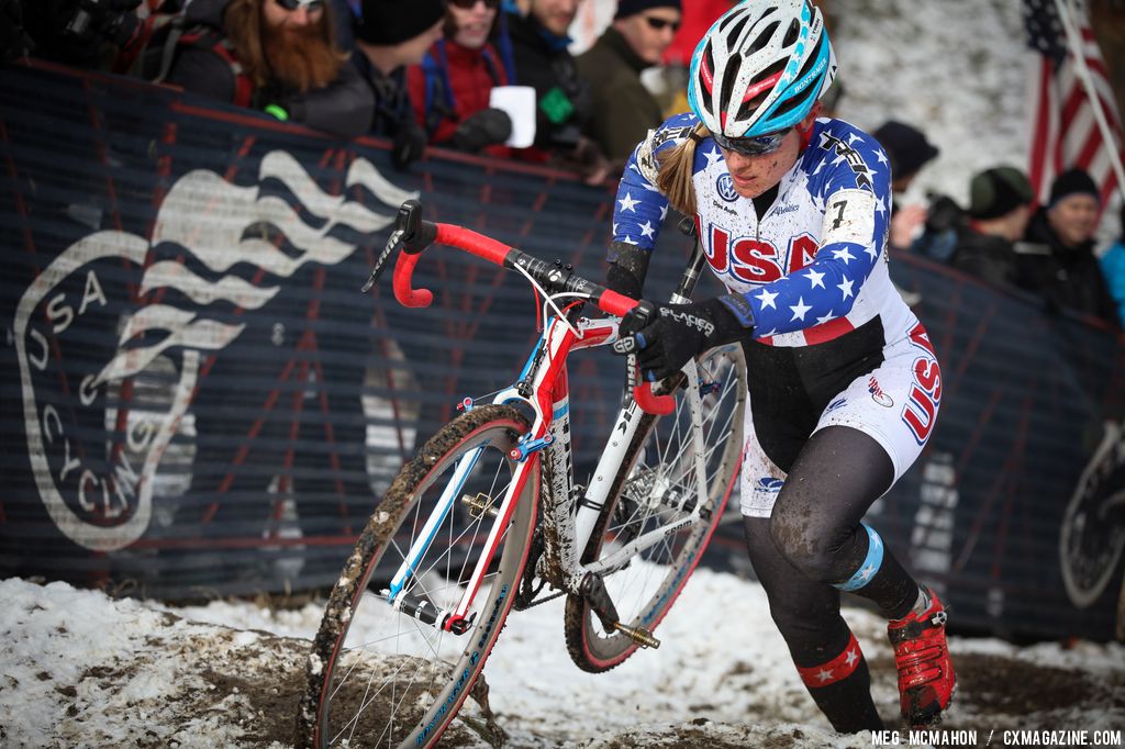 Compton charges in the Elite Women World Championships of Cyclocross 2013 © Meg McMahon
