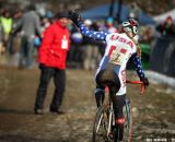 Compton waves at the crowd as she comes in for second in the Elite Women World Championships of Cyclocross 2013 © Meg McMahon