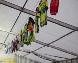 A line of Erwin Vervecken's jerseys hung across the party tent. ? Jonas Bruffaerts 