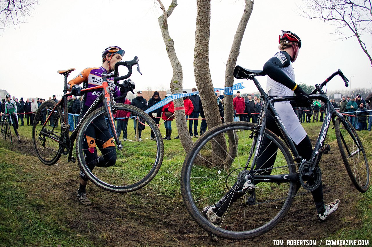 Sean Babcock and Chris Hurst navigating the trees and ditches