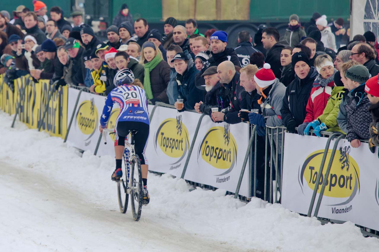 The view for the rest of the women\'s field as they saw Katie Compton ride away from them