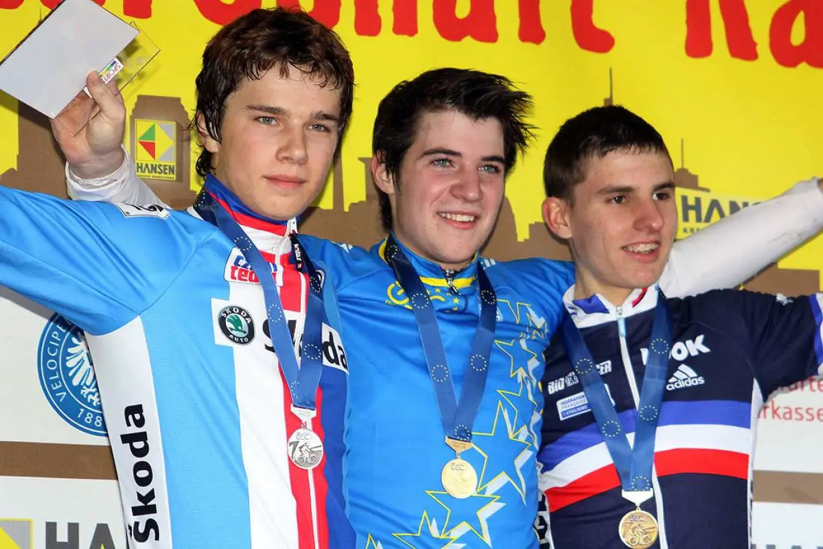 The juniors podium at the European Championships. © Bart Hazen