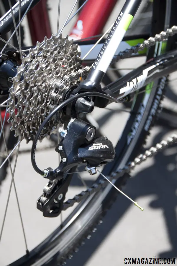 10-speed Sora drivetrain, controlled by Microshift shifters on the Felt 2014 F24x kid's cyclocross bike. © Cyclocross Magazine