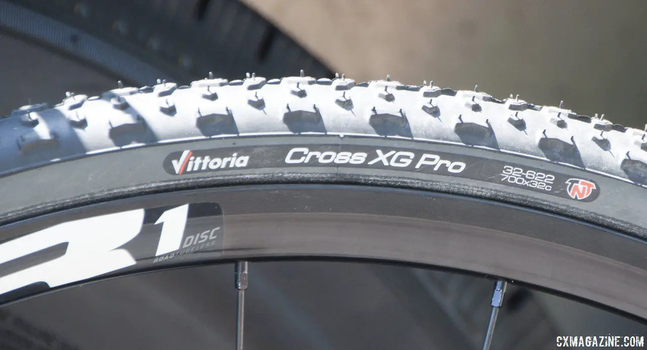 Vittoria Cross XL Pro TNT tubeless tires will be on the production model, but XG TNT tires were on the show model. © Cyclocross Magazine