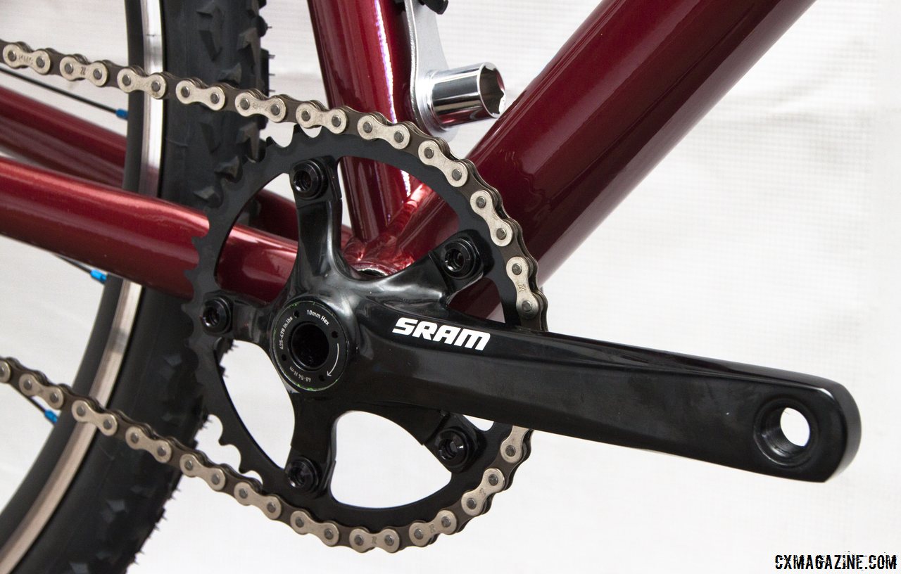 A SRAM S350 alloy crankset with a 36t ring powers the Felt 2014 Breed Singlespeed Cyclocross Bike. © Cyclocross Magazine