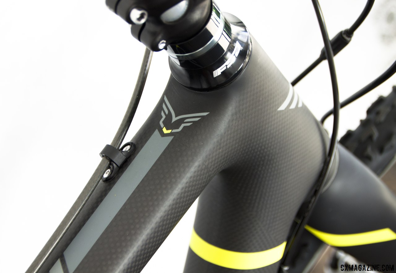 Subtle but bright: Dayglow green on the matte black frame make the Felt 2014 F5x carbon cyclocross bike look sleek. © Cyclocross Magazine