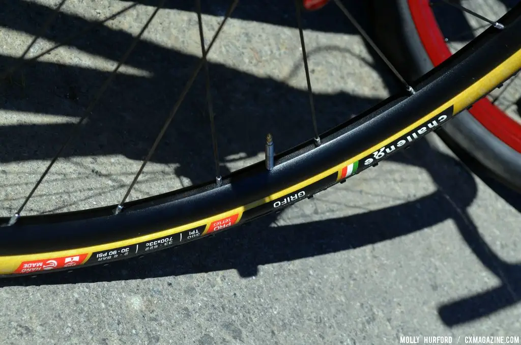 Challenge Grifos on the Industry Nine display wheelset on the Felt F2x at Sea Otter 2014. © Cyclocross Magazine