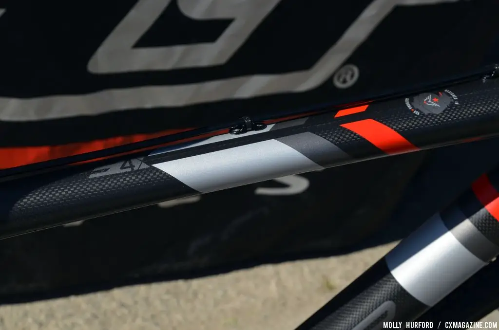 Top tube cable routing on the Felt F4x at Sea Otter 2014. © Cyclocross Magazine