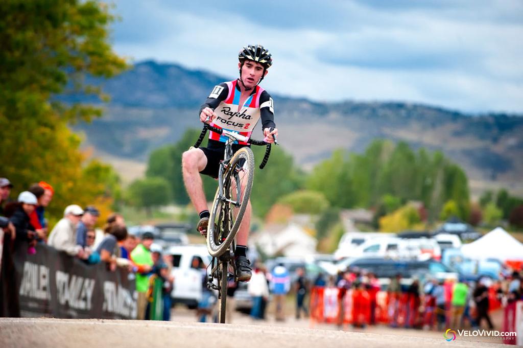 Zach McDonald (Rapha-Focus) wheelies his way into 10th spot. © VeloVivid Cycling Photography