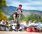 Zach McDonald (Rapha-Focus) wheelies his way into 10th spot. © VeloVivid Cycling Photography