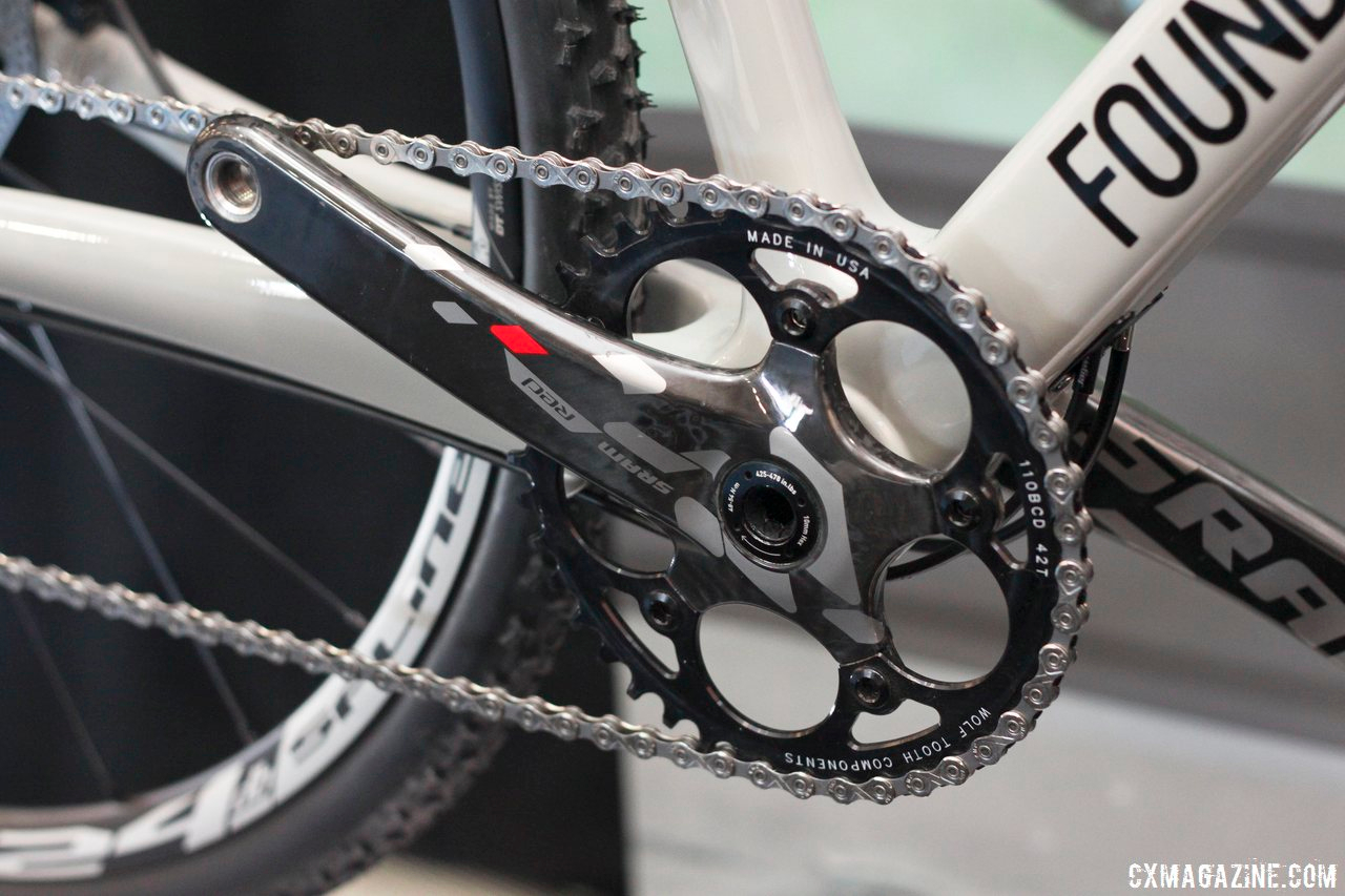 Foundry Cycles showed their 2014 Harrow B1 with a single Wolf Tooth wide-narrow chainring but emphasized it was not exactly to spec. We\'ll assume that means CX1 may be in the works. © Cyclocross Magazine