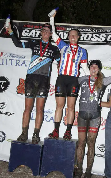 The women\'s podium: Katie Compton, Nicole Duke and Ashley James. ©Matt James