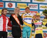 Szczepaniak (l), Meeusen (c) and Van Compernolle celebrate on the podium.  ? Bart Hazen