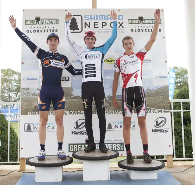 U23 podium: Luke Keough, McDonald, McNeely. ©2011 Laura B. Kozlowski.