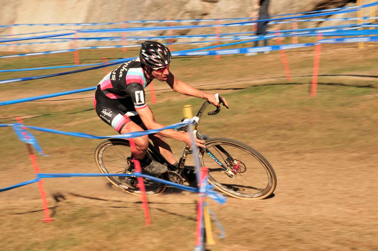 Jeremy Powers (Rapha FOCUS) rounding on of the corners. Â© Kevin White