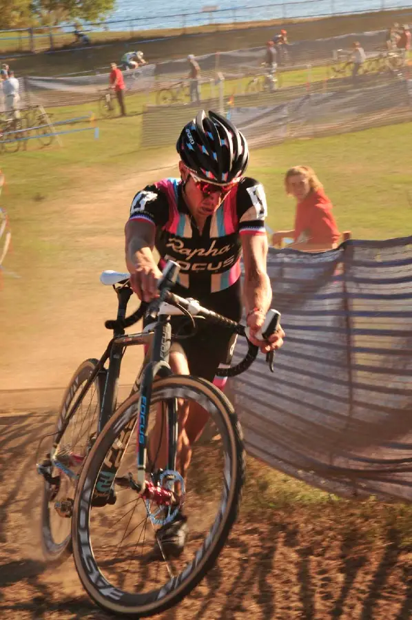 Jeremy Powers (Rapha FOCUS) with a substantial lead on the last lap of the Gran Prix of Glaucester. Â© Kevin White