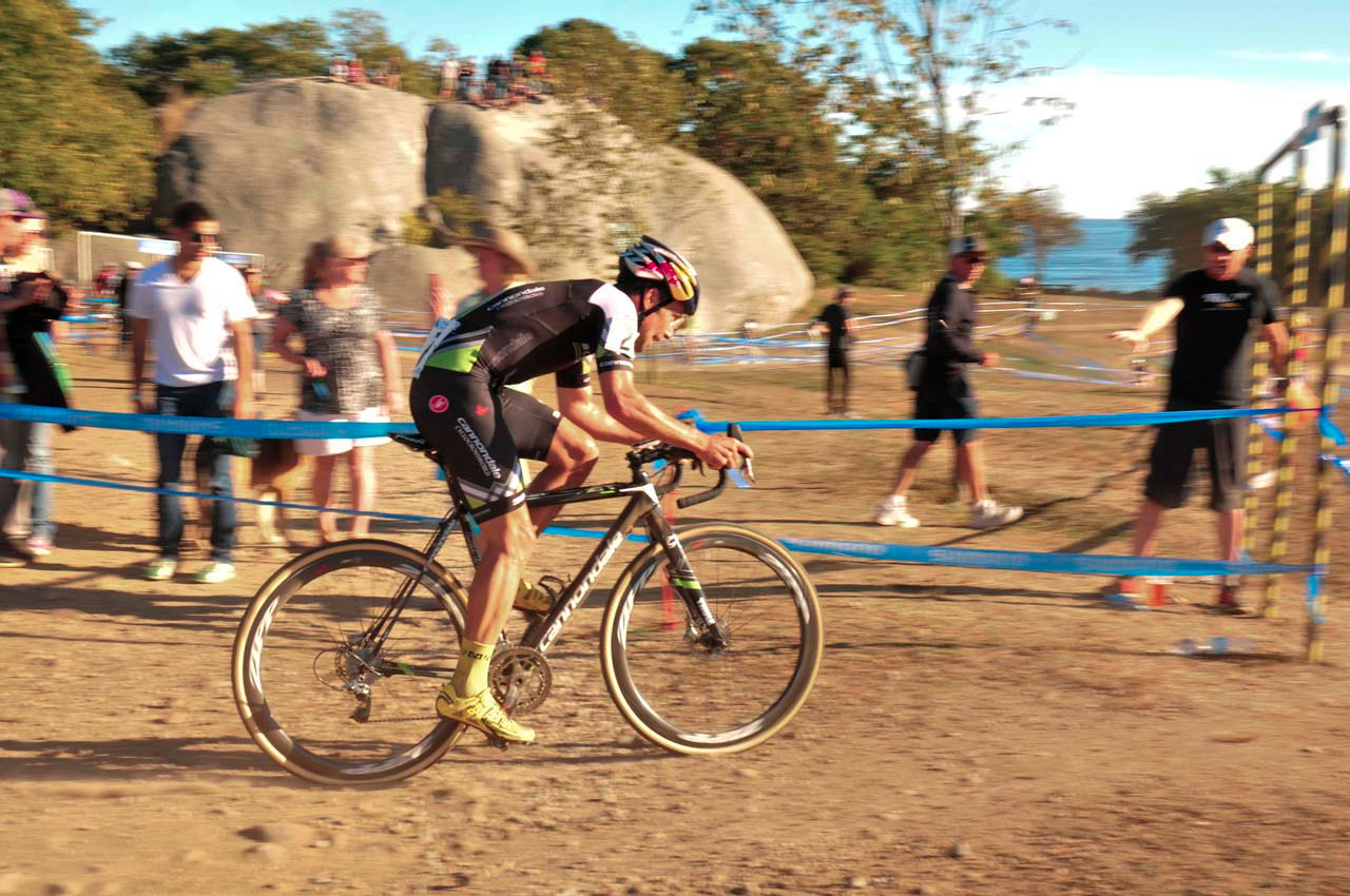 Tim Johnson (Cannondale/Cyclocrossworld.com) goes on the attack with three laps to go. Â© Kevin White
