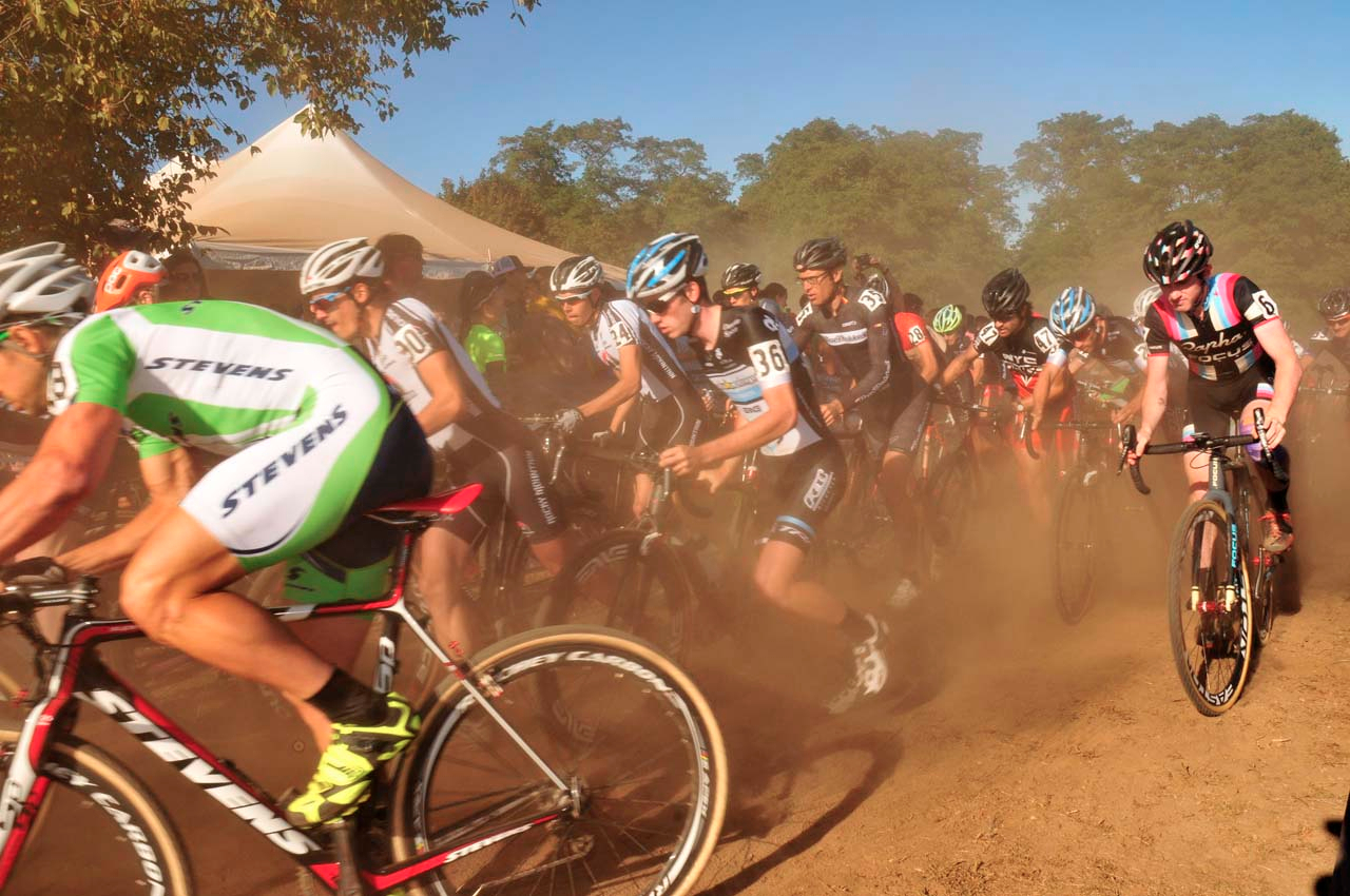 Zack Mcdonald (Rapha FOCUS), far right, makes his way through the early sections of the course. Â© Kevin White