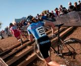 Helen Wyman (Kona Factory Racing Team), foreground, running up the steps behind Elle Anderson (California Giant/Specialized). Â© Kevin White