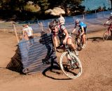 Gabby Durrin (Rapha FOCUS), left, Helen Wyman (Kona Factory Team) and Elle Anderson (California Giant/Specialized) making their way through a chicane. Â© Kevin White