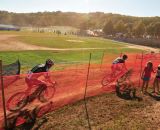 Jeremy Powers (Rapha FOCUS) leading Tim Johnson (Cannondale p/b Cyclocrossworld.com) through the chicane. Â© Kevin White