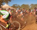 Zack Mcdonald (Rapha FOCUS), far right, makes his way through the early sections of the course. Â© Kevin White