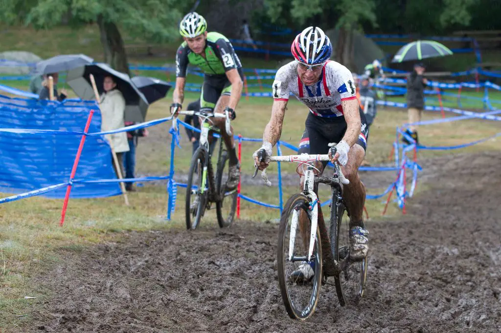 Powers and Trebon duke it out on the front of the race © Todd Prekaski