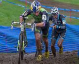 Johnson and Berden on an unridable section of the muddy off-camber turns © Todd Prekaski