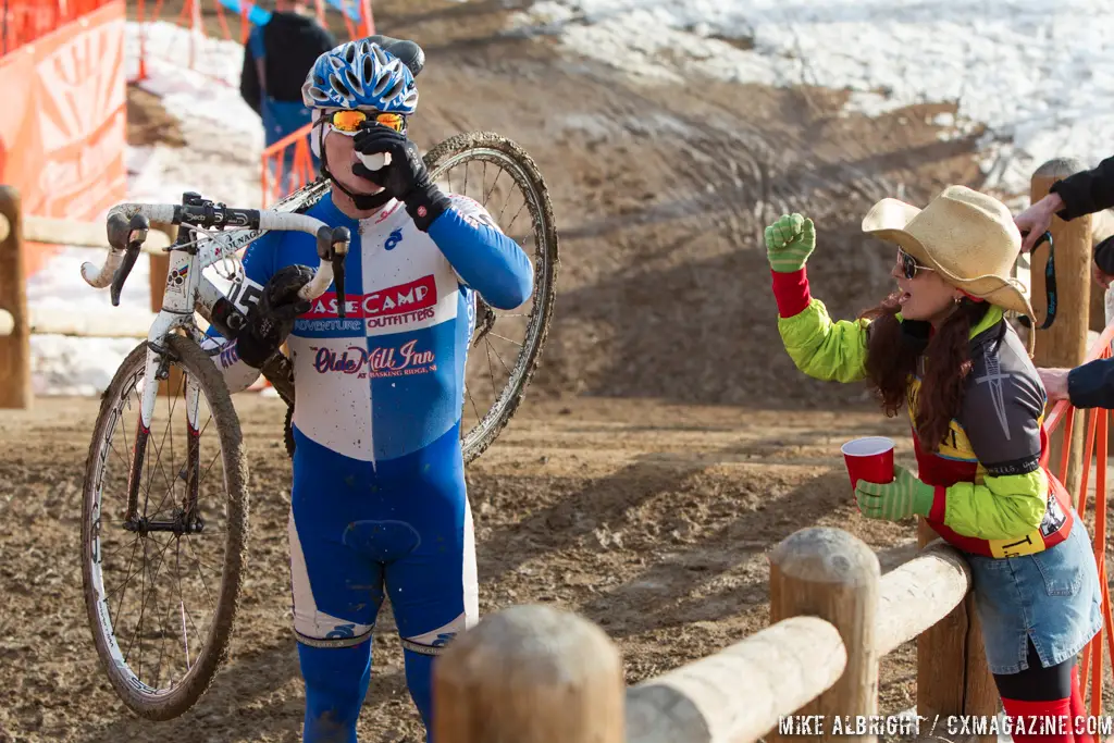 Handups are technically a crime... in the men\'s 50-54 race at 2014 USA Cyclocross National Championships. © Mike Albright