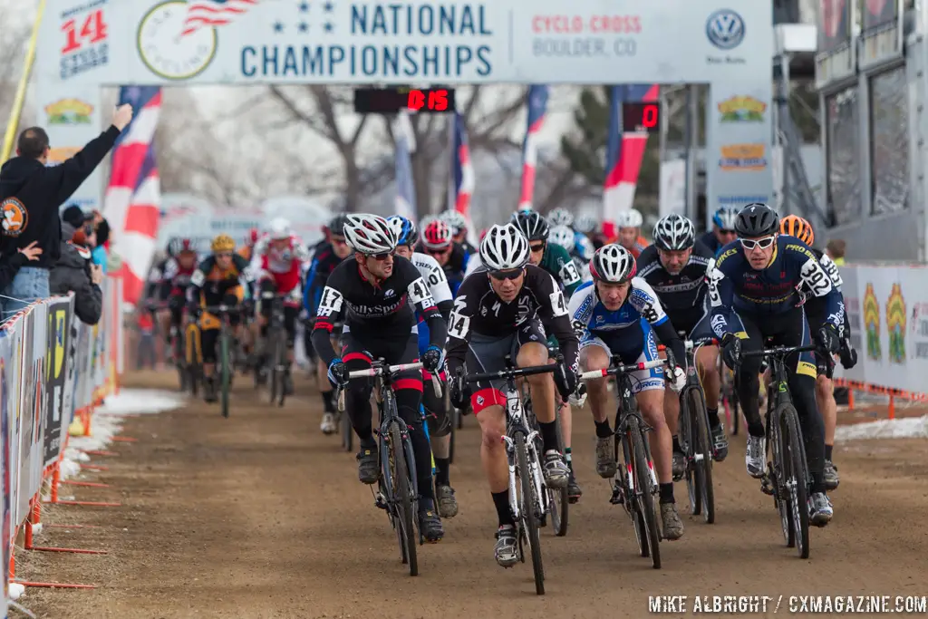 The start in the men\'s 50-54 race at 2014 USA Cyclocross National Championships. © Mike Albright-54-7