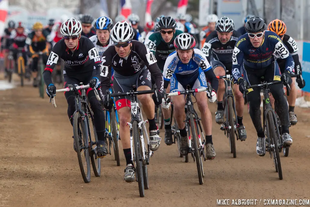 The start in the men\'s 50-54 race at 2014 USA Cyclocross National Championships. © Mike Albright