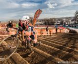 Gonzalez on the stairs in the men's 50-54 race at 2014 USA Cyclocross National Championships. © Mike Albright