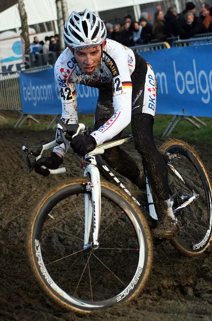 Phillip Walsleben drifts through the mud. GP Sven Nys 2010 - Baal, Beglium. GVA Trofee Series. ? Bart Hazen