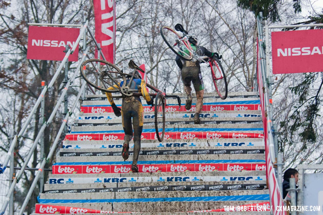 Nothing like running metal stairs in mud-covered cycling shoes © Tom Robertson