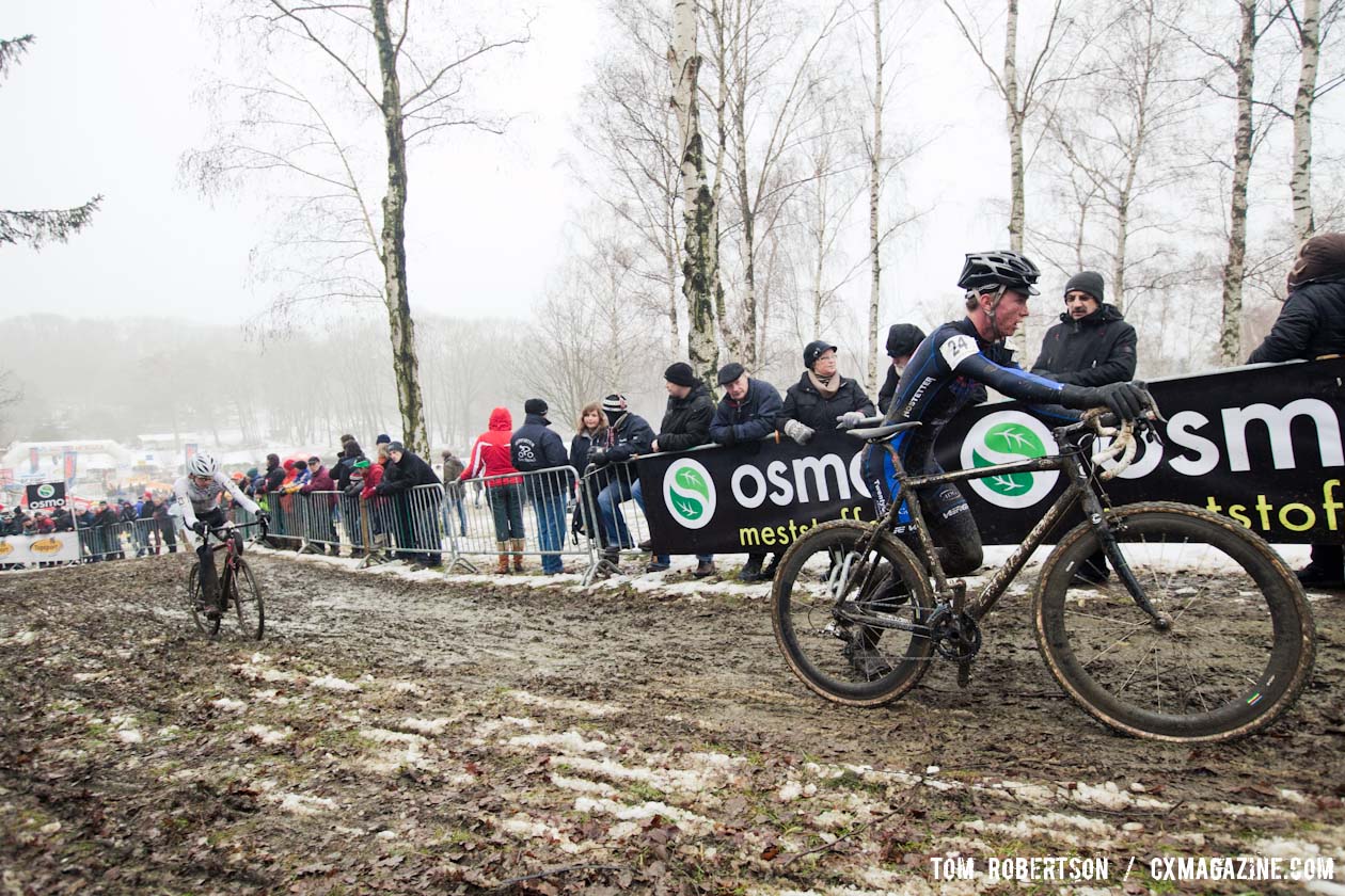 Gunnar Bergy and Cypress Gorry work their way up a muddy climb © Tom Robertson