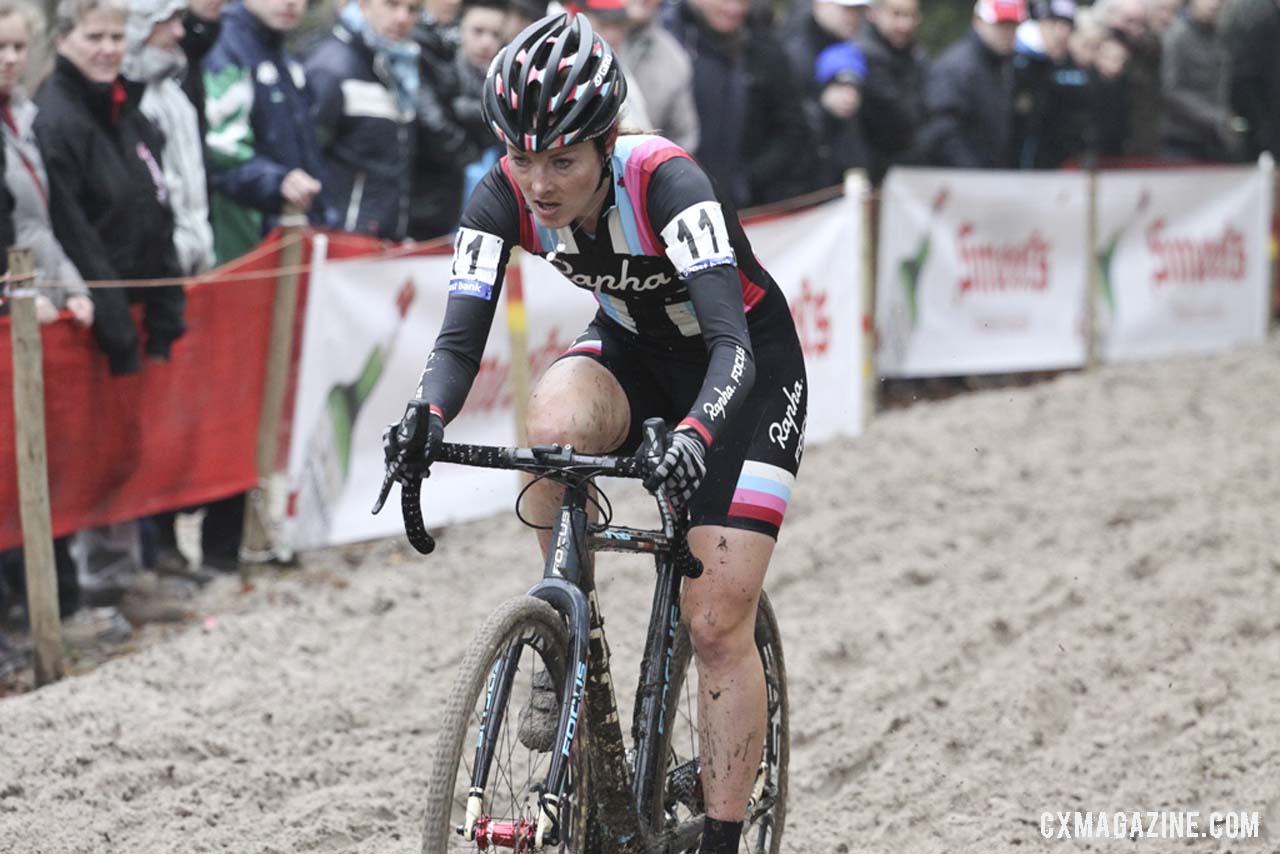 Gabby Durrin powering through the sand pit. Â©Â Bart Hazen / Cyclocross Magazine