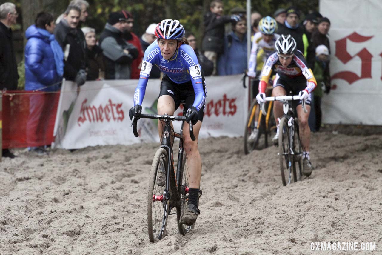 Helen Wyman leading through the sand pit. Â©Â Bart Hazen / Cyclocross Magazine