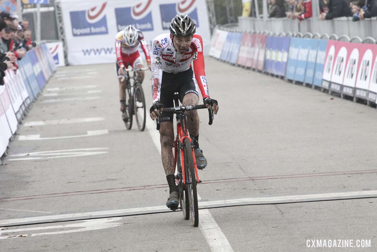 Mathieu van der Poel (Enertherm-BKCP) finishes in 2nd place at the GP Hasselt. Â© Bart Hazen / Cyclocross Magazine