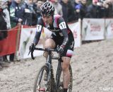 Gabby Durrin powering through the sand pit. Â©Â Bart Hazen / Cyclocross Magazine