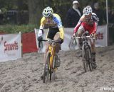 Wout Van Aert leads Gianni Vermeersch through the sand in th e U23 race. Â© Bart Hazen / Cyclocross Magazine