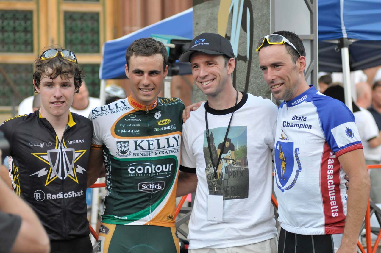 Mannion, Anthony, race promoter Paul Boudreau and race winner Tim Johnson © Michael Zagachin, redberryphoto.com