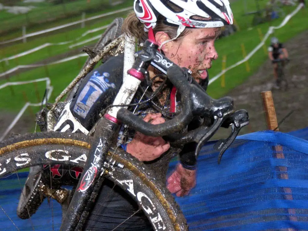  Elite women rider Anna Milkowski with fresh face mud. ? Paul Weiss