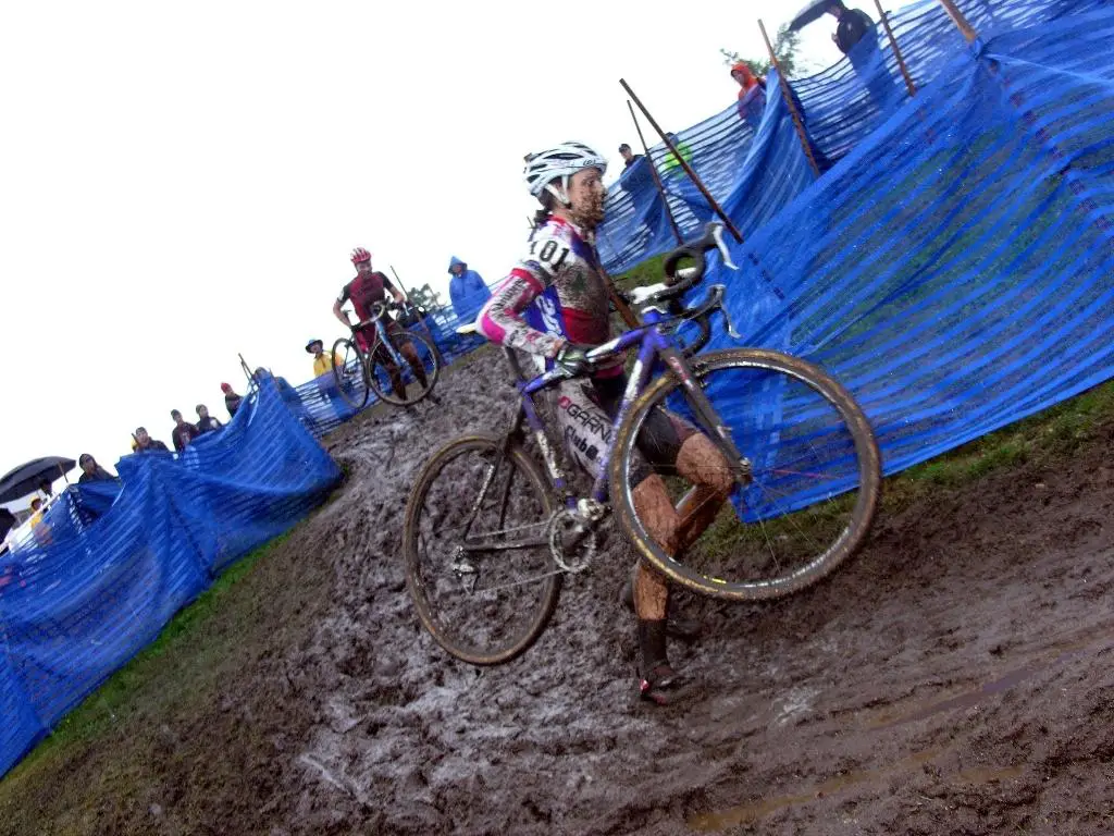 Natasha Elliott runs the muddy turn. ? Paul Weiss