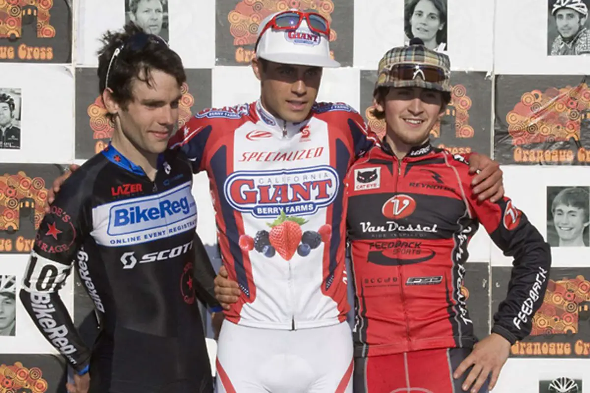 Lindine (l), Anthony and Mcgrath share the Elite Posium on Day 1. © Dennis Smith/dennisbike.com