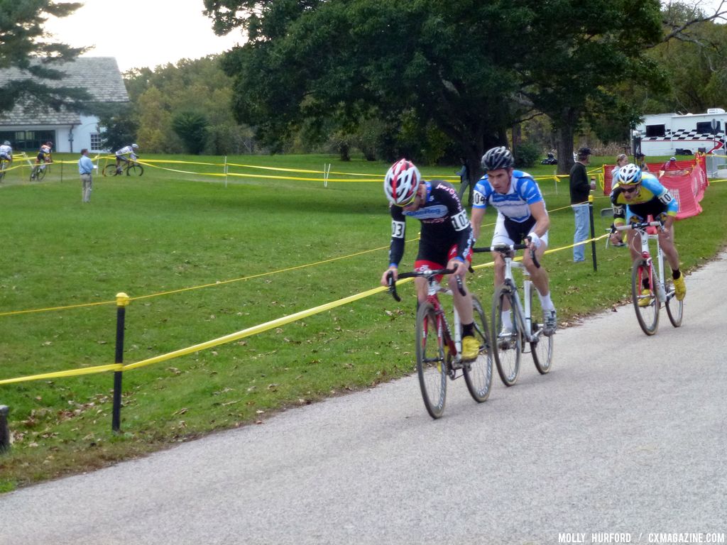 Seeking cover on the road section. © Cyclocross Magazine